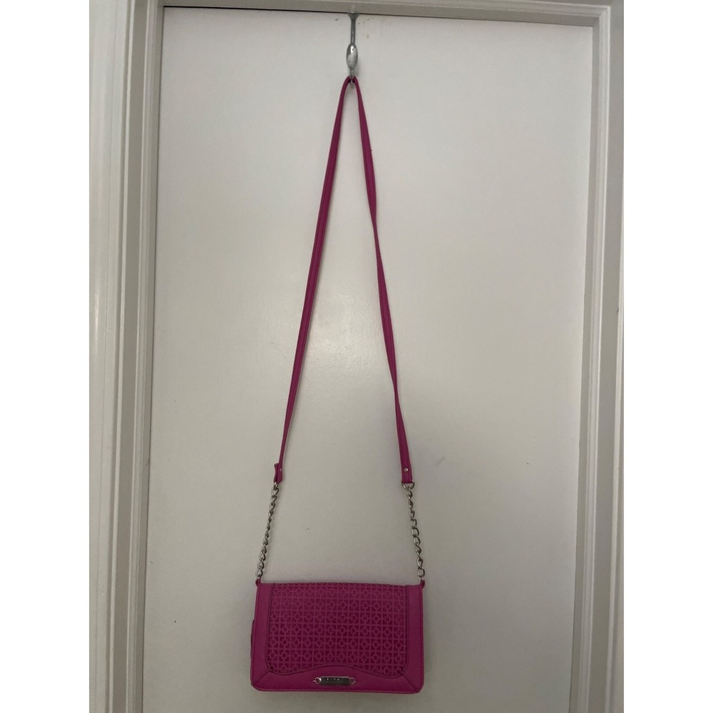 Nicole Miller Crossbody Bag Womens Small Pink Excellent Laser Cut Geometric